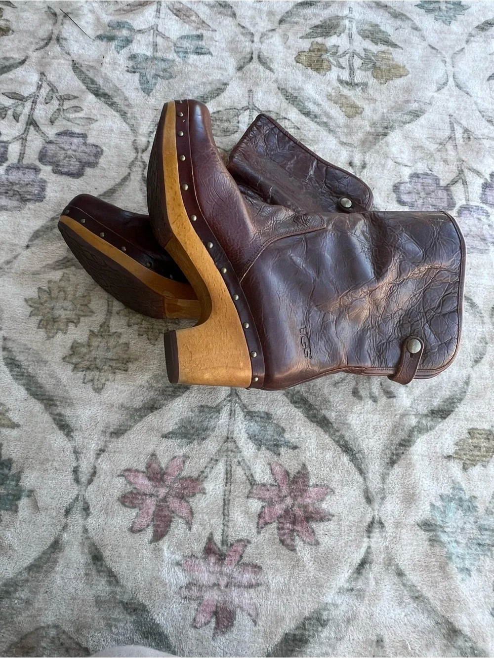 UGG Brown Leather Studded Clog Boots